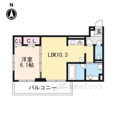 ヴェリタス黄檗Ⅰ(1LDK/2階)の間取り写真