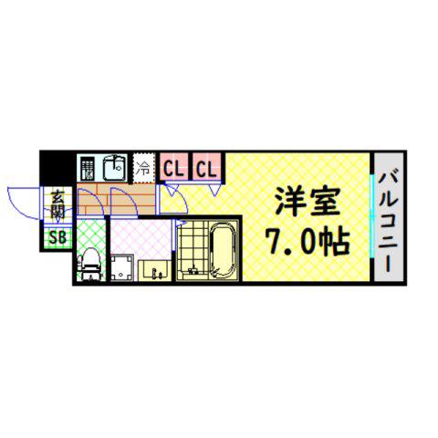 S-RESIDENCE難波大国町DEUX(1K/4階)の間取り写真