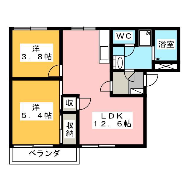 ヴァンテアンFUJI C(2LDK/2階)の間取り写真