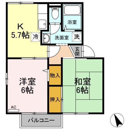 シュロス(2K/1階)の間取り写真