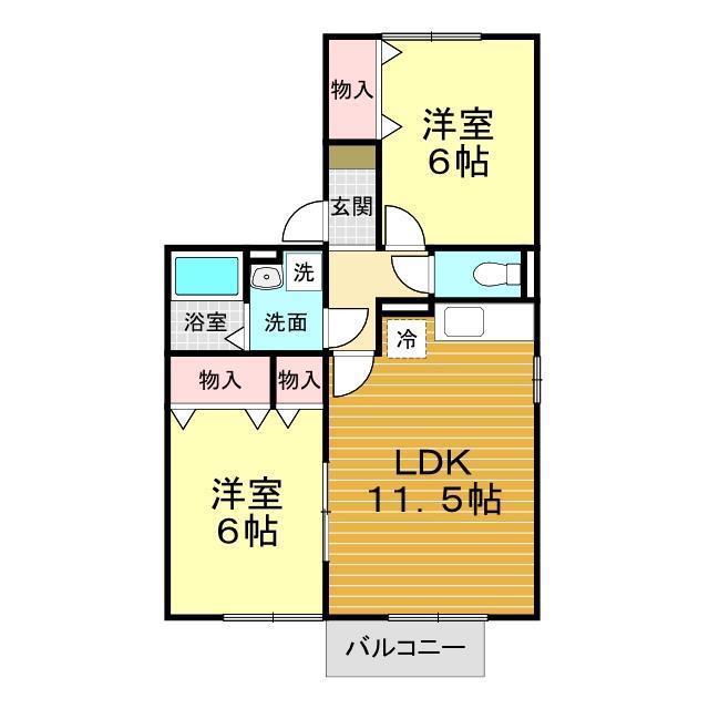 ウィルモア古屋(2LDK/2階)の間取り写真