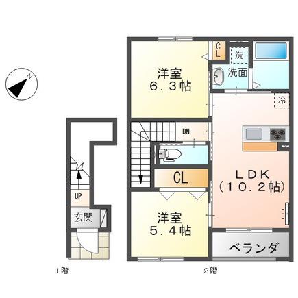 ユニヴァリィ 誠(2LDK/2階)の間取り写真