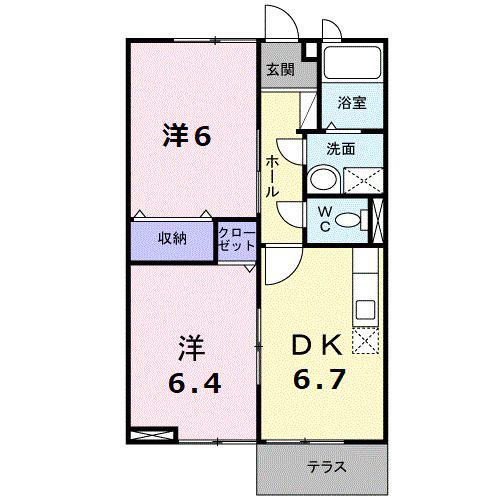 ウッドフィールドB(2DK/1階)の間取り写真