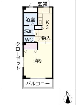エルミル B(1K/1階)の間取り写真