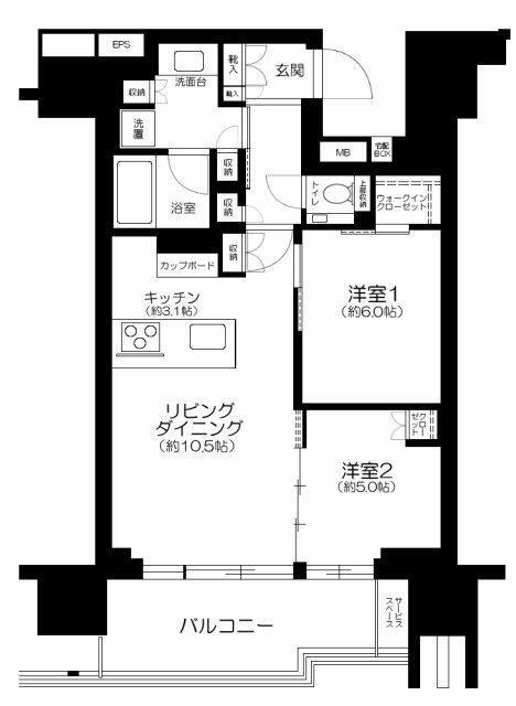プラウド中目黒(2LDK/10階)の間取り写真
