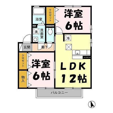 ソレアード2(2LDK/1階)の間取り写真
