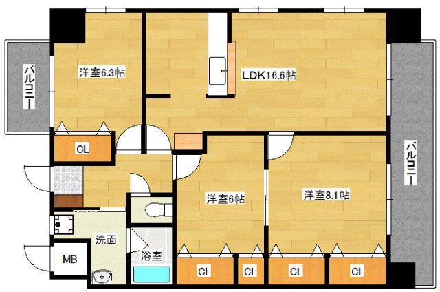 ルネスフジオカ(3LDK/9階)の間取り写真