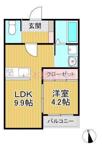 江戸屋敷アパートA棟(1LDK/2階)の間取り写真