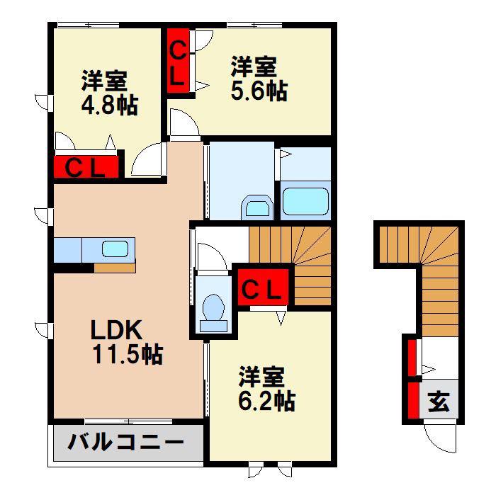 メルベーユコート(3LDK/2階)の間取り写真