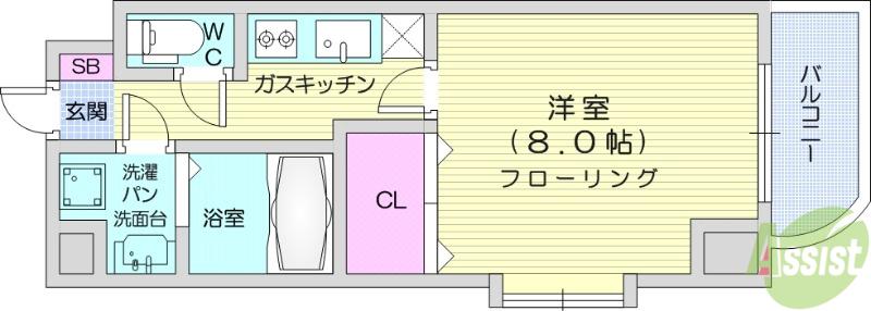 フォレストコート1(1K/4階)の間取り写真