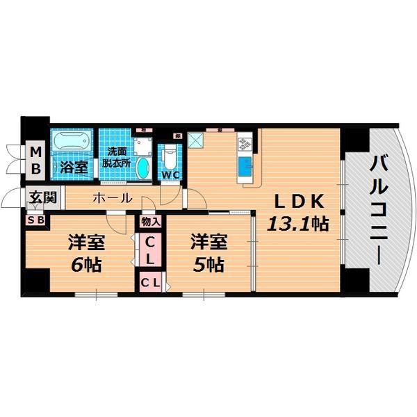 ドゥジーエム京橋(2LDK/3階)の間取り写真