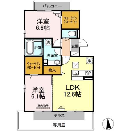 リアレーヴ松島(2LDK/1階)の間取り写真