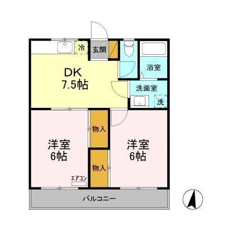 雅 参番館(2DK/1階)の間取り写真