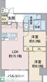 スリーアイランドタワー星ヶ丘(2LDK/6階)の間取り写真