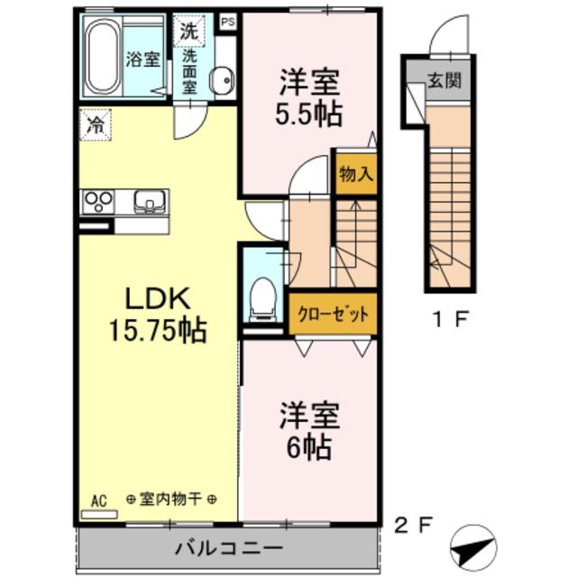 グランメールII番館(2LDK/2階)の間取り写真