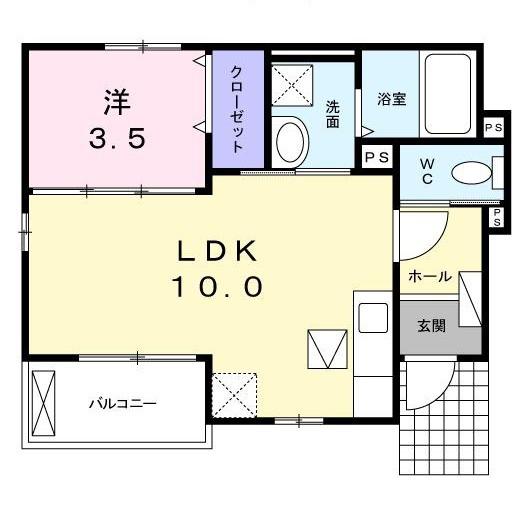 デルタA(1LDK/1階)の間取り写真