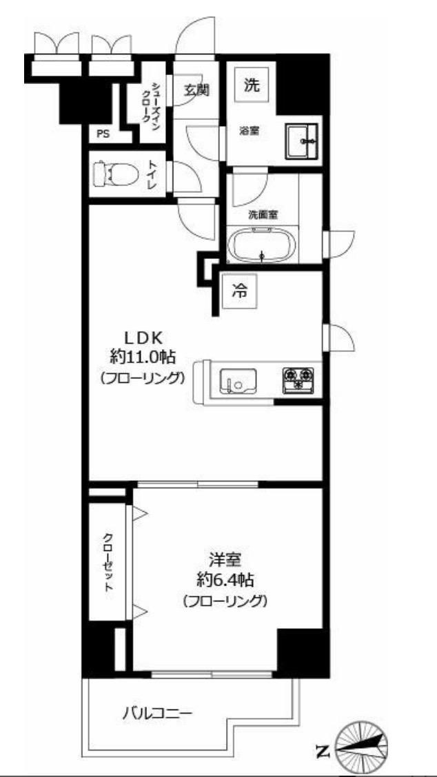 ハピネ蔵前鳥越(1LDK/4階)の間取り写真