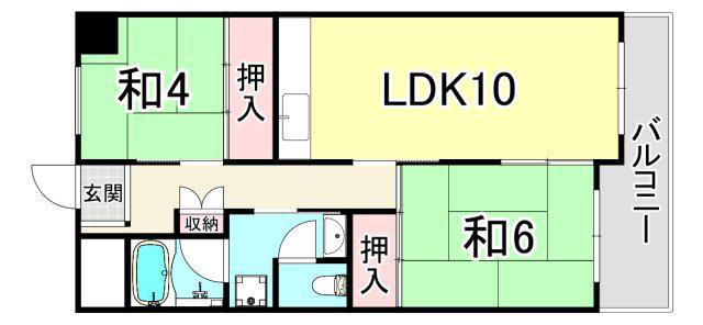 UR武庫川 21号棟(2LDK/9階)の間取り写真