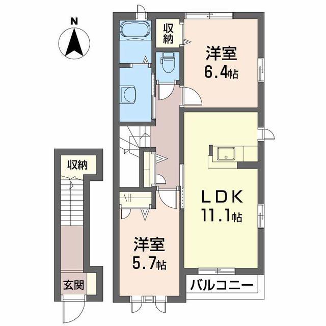 シャーメゾン長津(2LDK/2階)の間取り写真