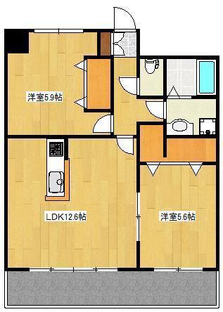 クロノス16月出(2LDK/5階)の間取り写真