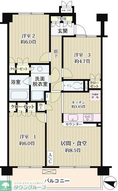 クラッサ目黒かむろ坂(3LDK/3階)の間取り写真