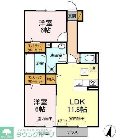 グローリアコートA(2LDK/1階)の間取り写真
