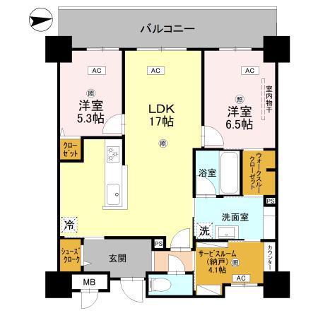 グラントリアノン緑地公園(2SLDK/6階)の間取り写真