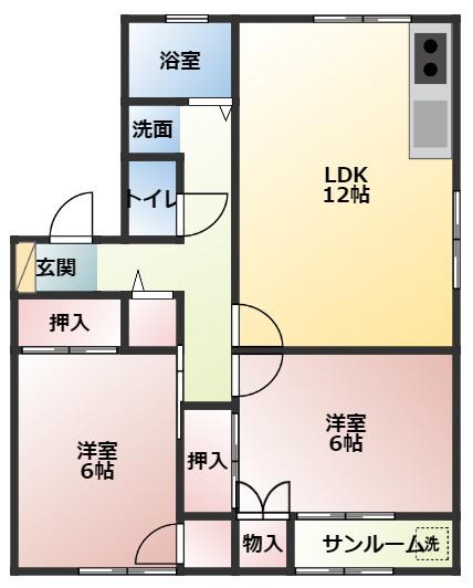 セジュール黒部B(2LDK/2階)の間取り写真