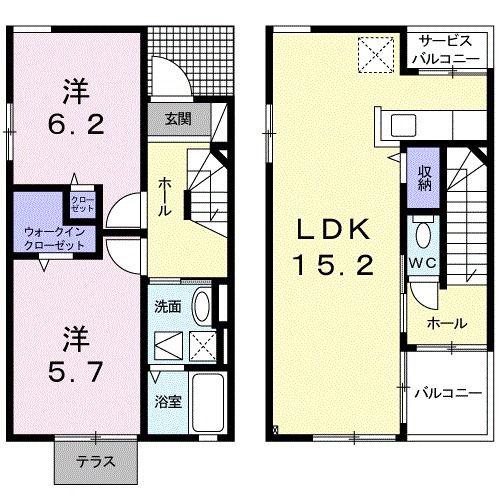 ヴィオレット(2LDK/1階)の間取り写真