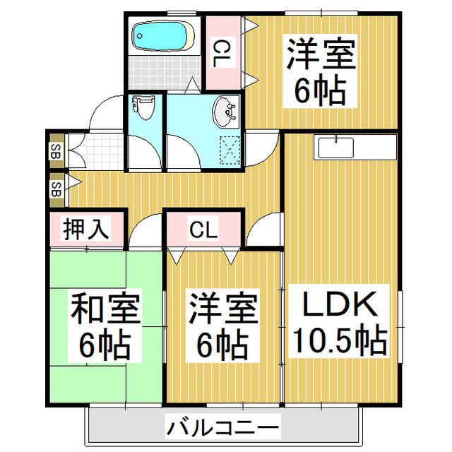 コートパストラルB棟(3LDK/2階)の間取り写真