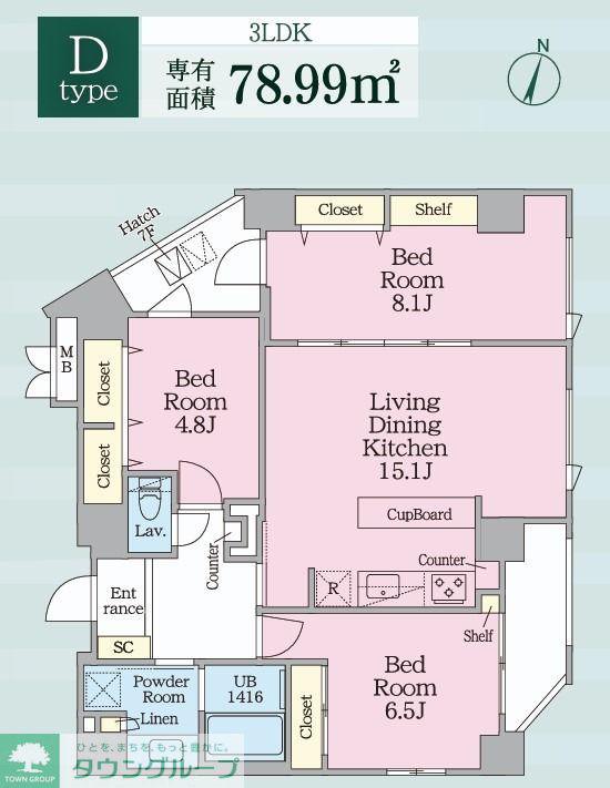 ウテナ西麻布(3LDK/7階)の間取り写真