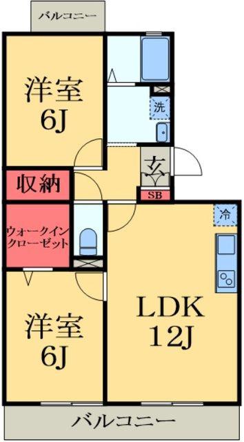フェニックス B(2LDK/2階)の間取り写真