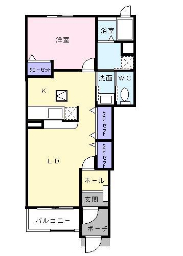 エスペランサ江村D(1LDK/1階)の間取り写真