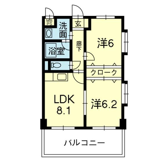 シャトル ARITA(2LDK/2階)の間取り写真