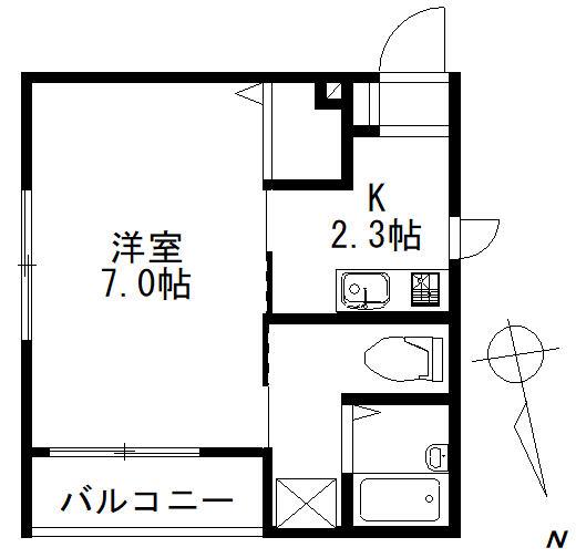 T.KハウスII(1K/2階)の間取り写真