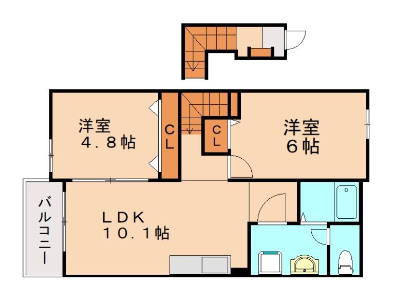 ソレイユ遠賀B棟(2LDK/2階)の間取り写真