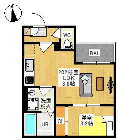 REGALEST COEUR青江(1LDK/2階)の間取り写真