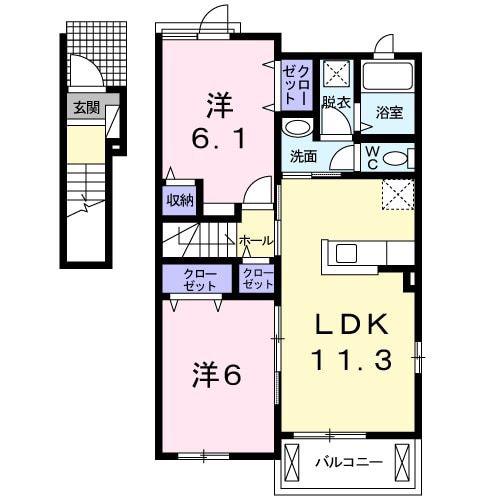グレイスワンA(2LDK/2階)の間取り写真
