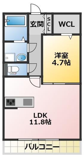 JOUER ハイステップ花田II(1LDK/2階)の間取り写真
