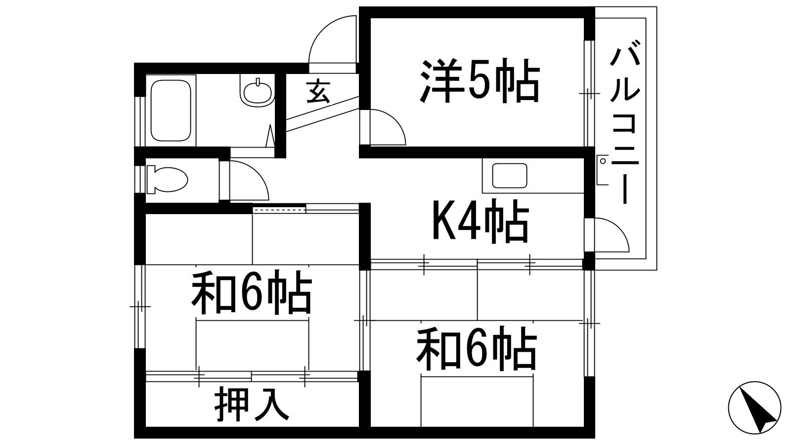 川西松ケ丘1号棟(3K/4階)の間取り写真