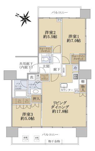 シティハウス大通東ツインレジデンス(3LDK/5階)の間取り写真