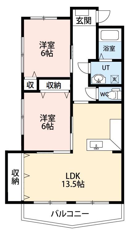 マンションハマナス(2LDK/3階)の間取り写真