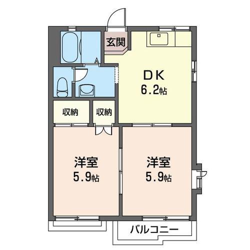 リバーヒルズ(2DK/2階)の間取り写真