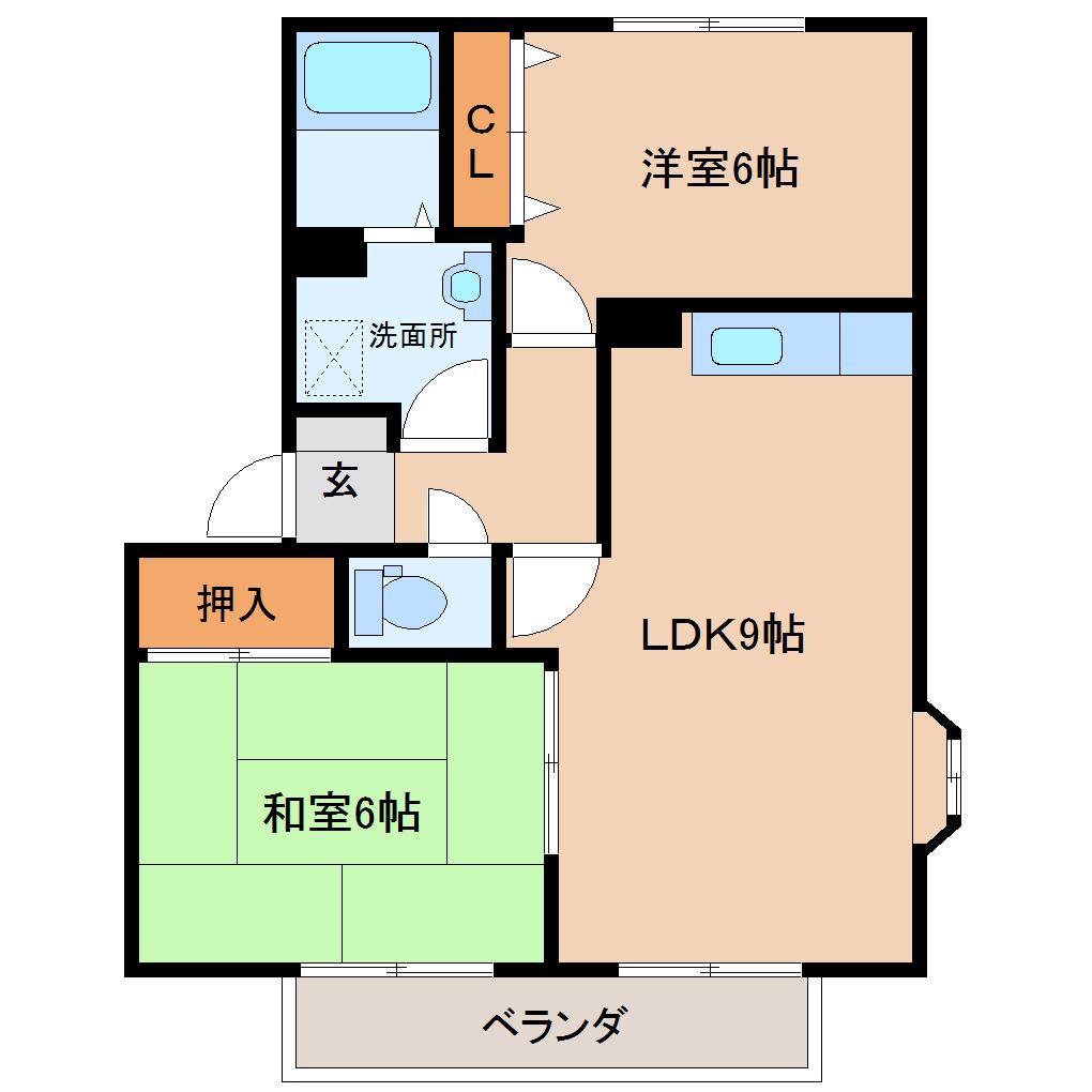 リヴェールC棟(2LDK/2階)の間取り写真