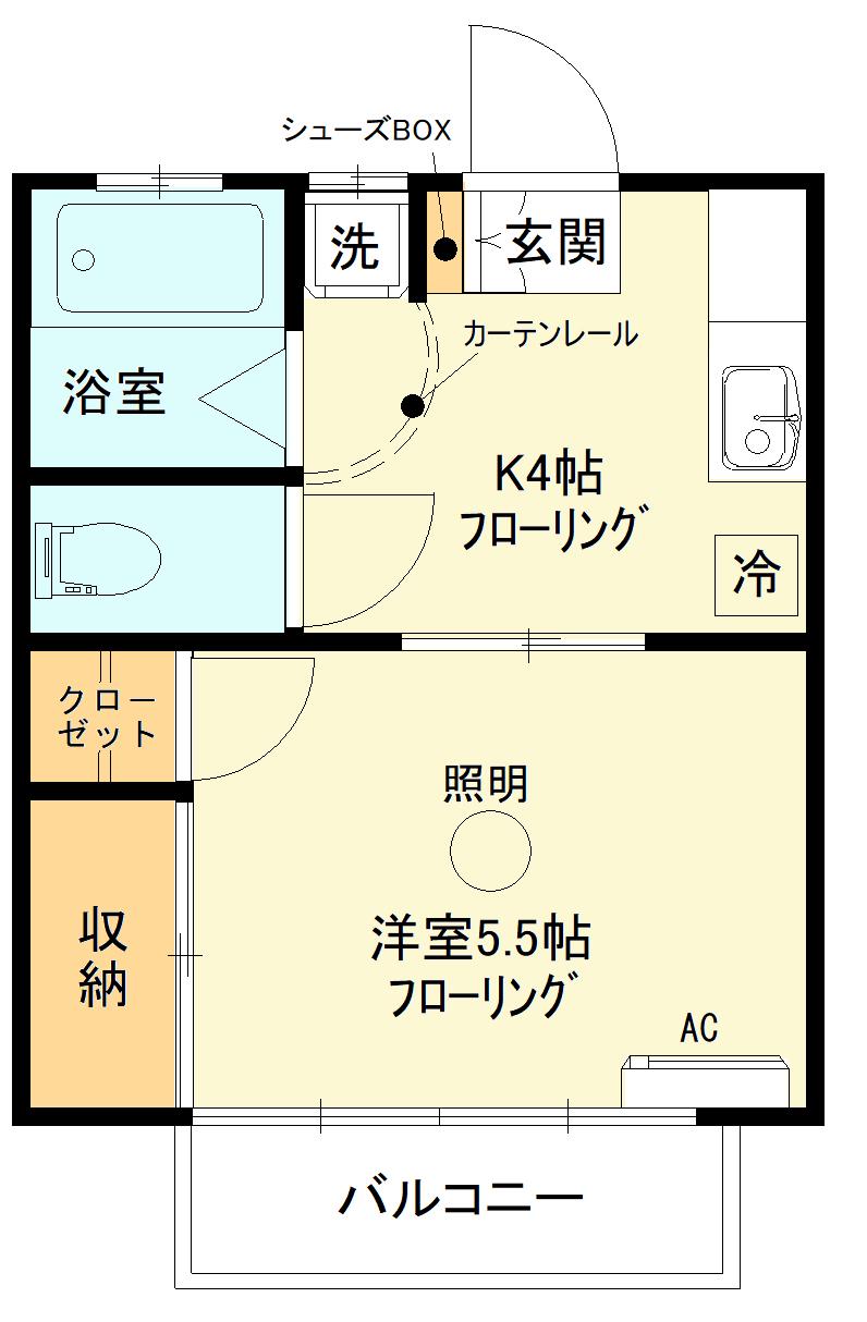能條ハイツ(1K/2階)の間取り写真