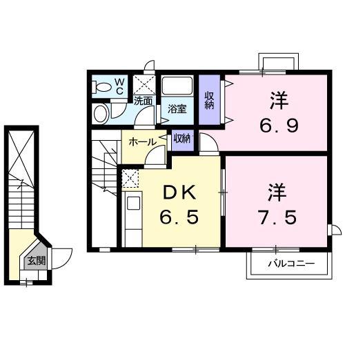 グレーシア西殿(2DK/2階)の間取り写真