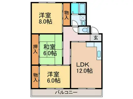 永村マンション(3LDK/2階)の間取り写真