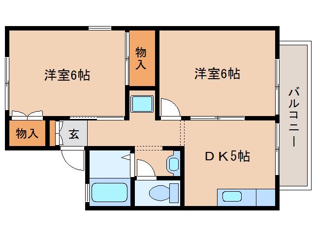 ラフィーネミササギA(2DK/2階)の間取り写真