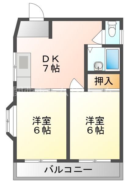 沖町ジュンハイツ(2DK/3階)の間取り写真