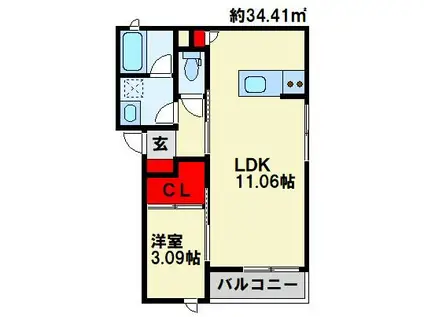 上白水9丁目AP(1LDK/3階)の間取り写真